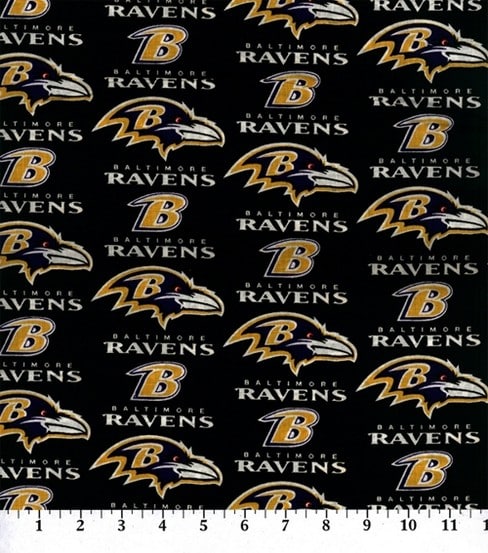 Baltimore Ravens NFL Black Purple and Gold 58-60 inches Cotton Fabric NFL-6041D