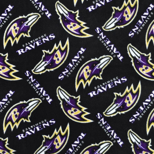 Baltimore Ravens NFL Football Tossed Logo Black Fabric Traditions 58" FLEECE Fabric NFL-6231-D