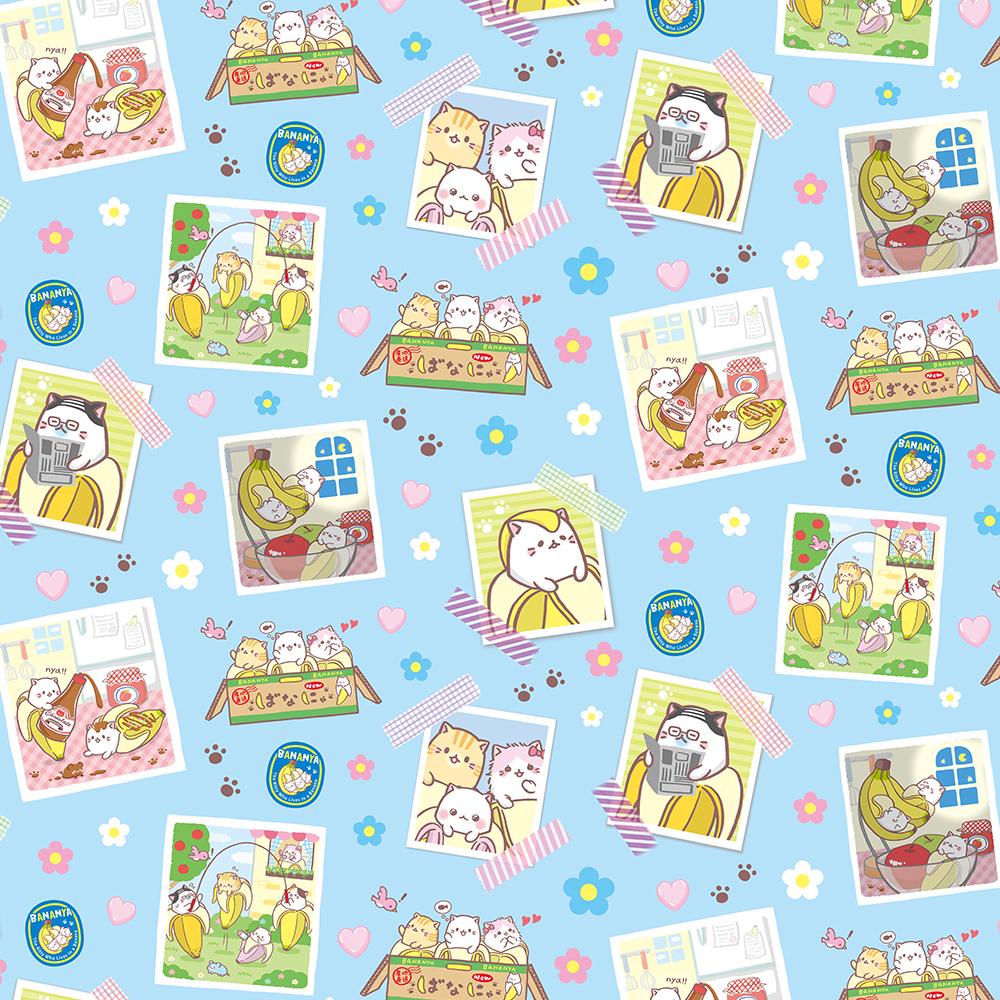 Bananya Kitty Postcard Anime Blue Print Concepts Cotton Fabric
