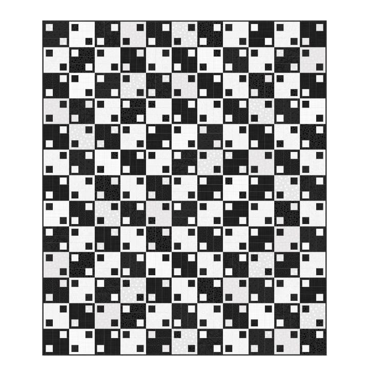 Basically Black and White Shifting Squares Digital Quilt Top 61"x72" Cotton Fabric NC-PL-DQ40245 | US Fabric Shop