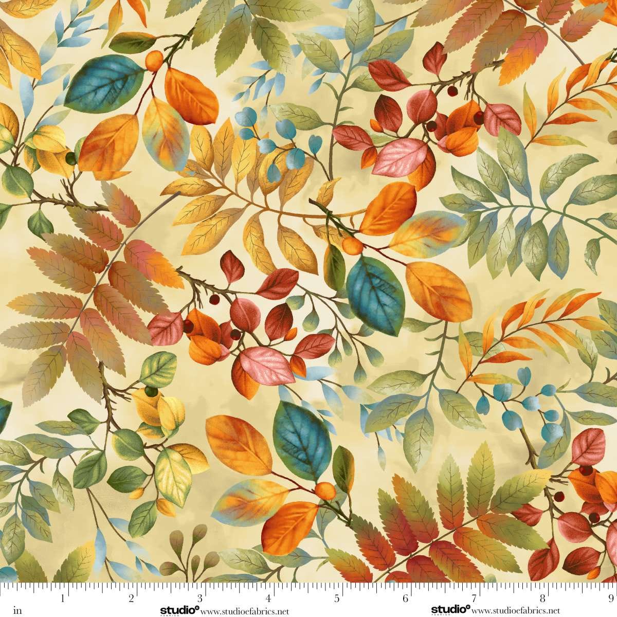 Baskets of Autumn Blessings Allover Leaves Cream Art Loft Studio E Cotton Fabric SE-9199-43 | US Fabric Shop