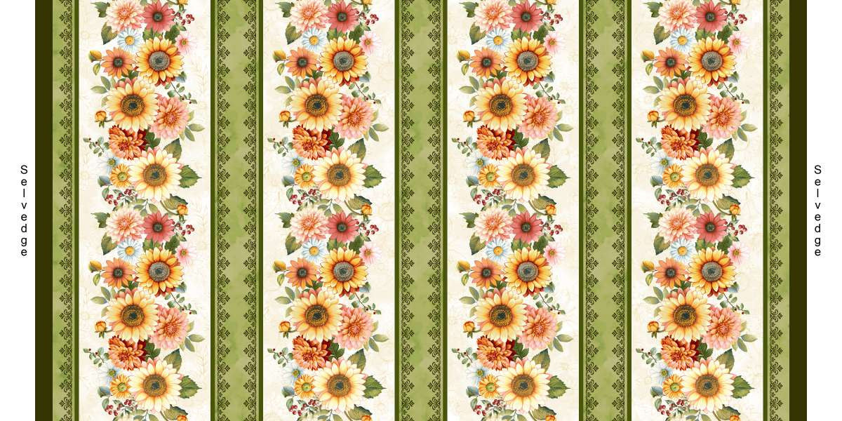 Baskets of Autumn Blessings Border Stripe Cream Art Loft Studio E Cotton Fabric SE-9203-44