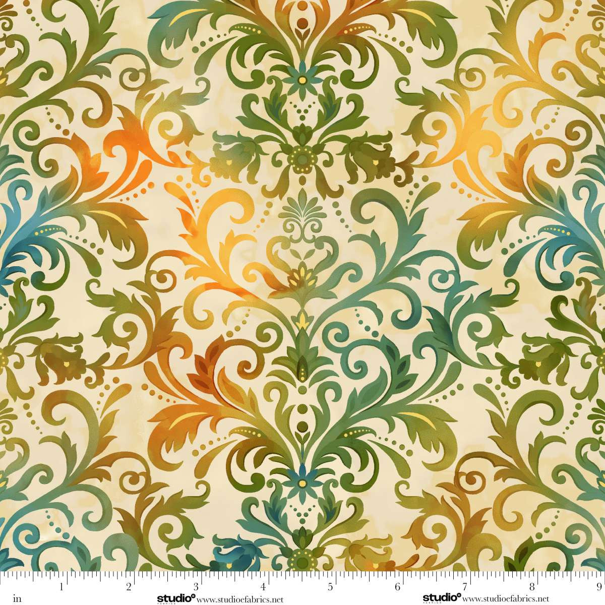 Baskets of Autumn Blessings Damask Flourish Cream Multi Art Loft Studio E Cotton Fabric SE-9198-44