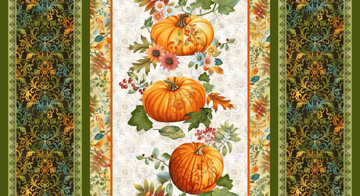 Baskets of Autumn Blessings Table Runner 24" Cream Art Loft Studio E Cotton Fabric SE-9204-44