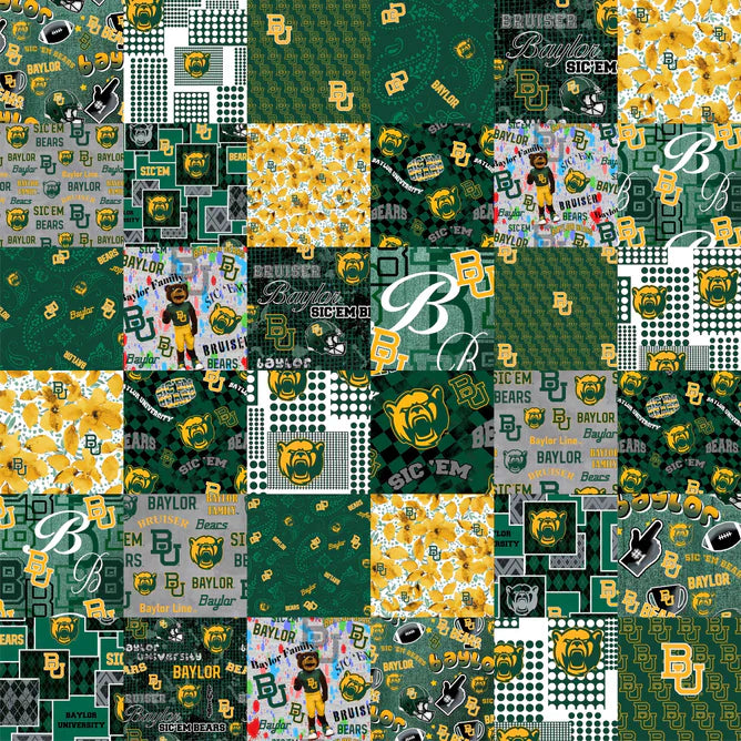 Baylor Bears NCAA College Cheater Quilt Allover 60" Sykel Cotton Fabric SYK-BAY-1363