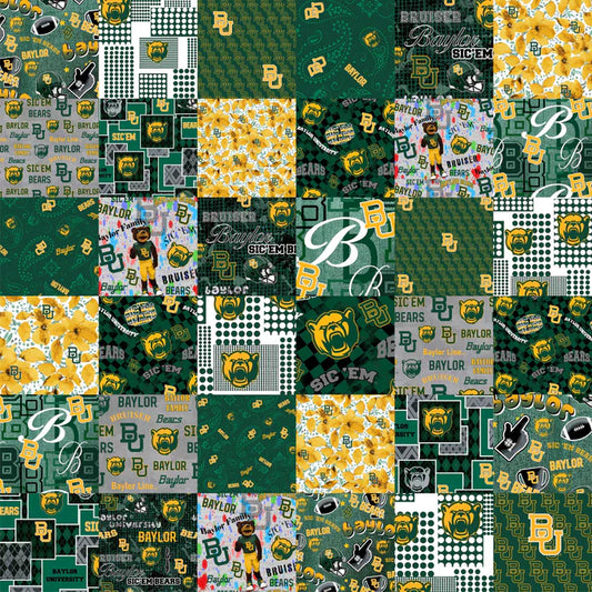Baylor Bears NCAA College Cheater Quilt Allover 60" Sykel Cotton Fabric SYK-BAY-1363