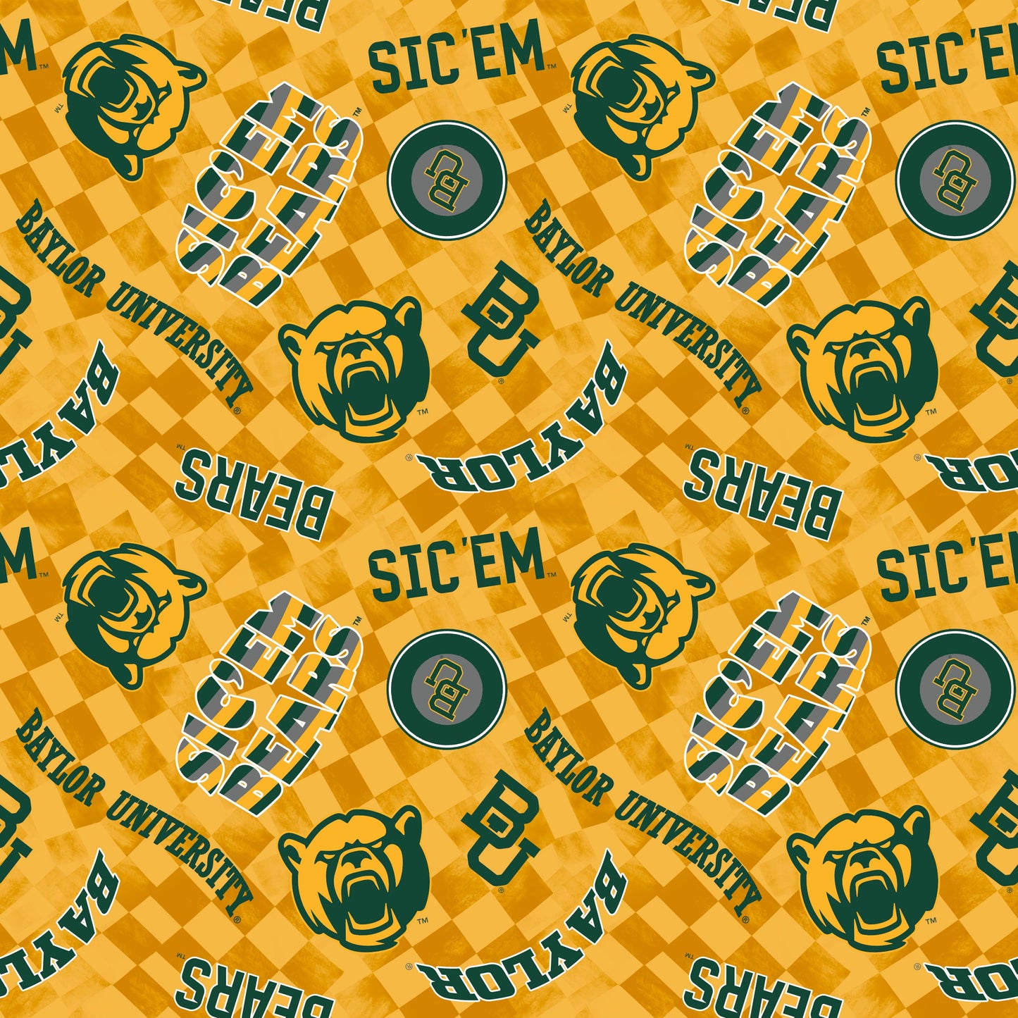 Baylor Bears NCAA College Checks Yellow Sykel Enterprises Canvas Duck Cloth Cotton Fabric BAY-1380-YELLOW