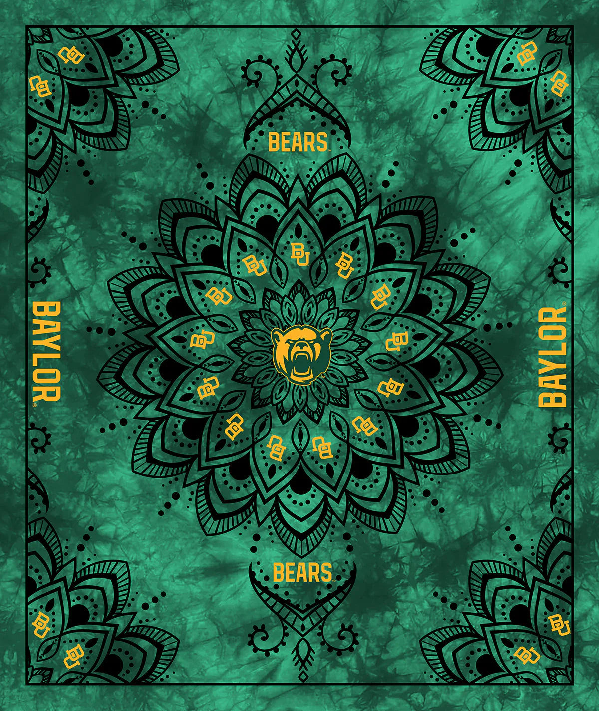 Baylor University Bears NCAA Collegiate Tapestry Finished Panel 48"x56" Green Sykel Polyester Minky Fabric SYK-BAY-1360