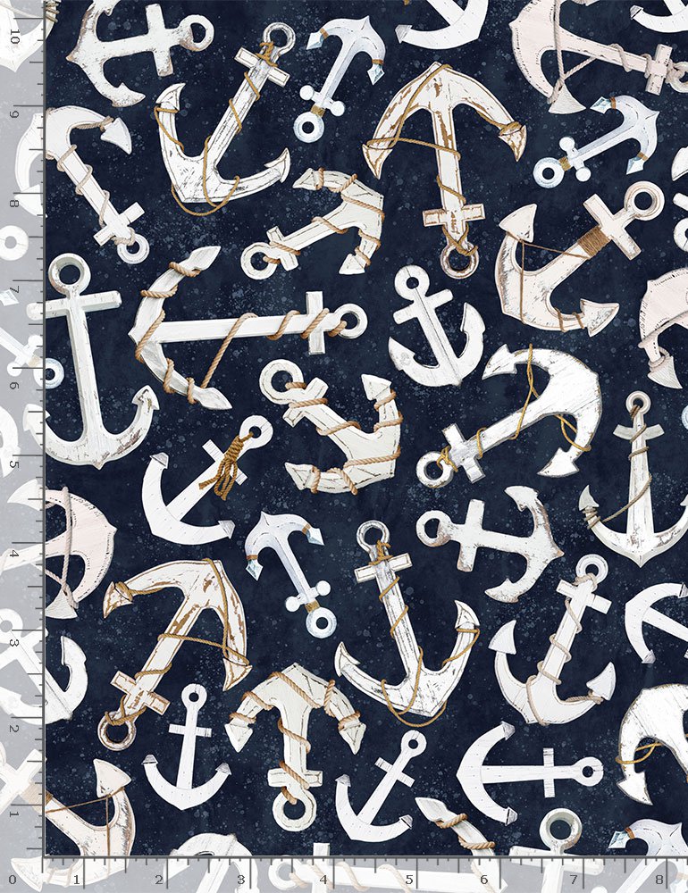 Beach Anchors Toss Navy Timeless Treasures Cotton Fabric TT-C8288-Navy