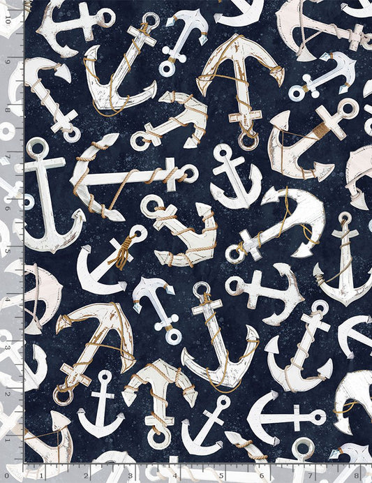 Beach Anchors Toss Navy Timeless Treasures Cotton Fabric TT-C8288-Navy