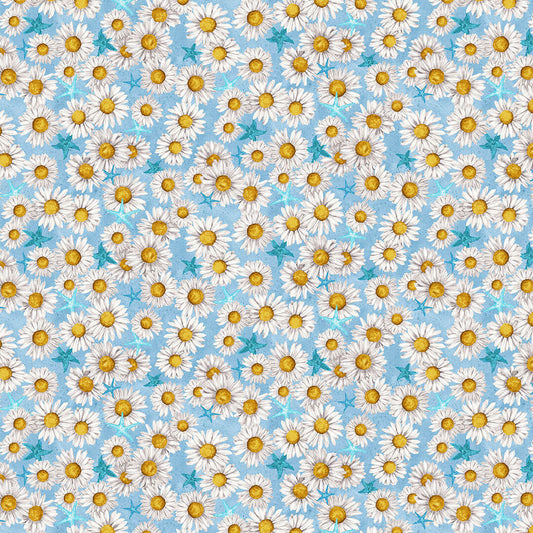 Beach Bound Daisy Allover Blue Barb Tourtillotte Henry Glass Cotton Fabric HG-603-11
