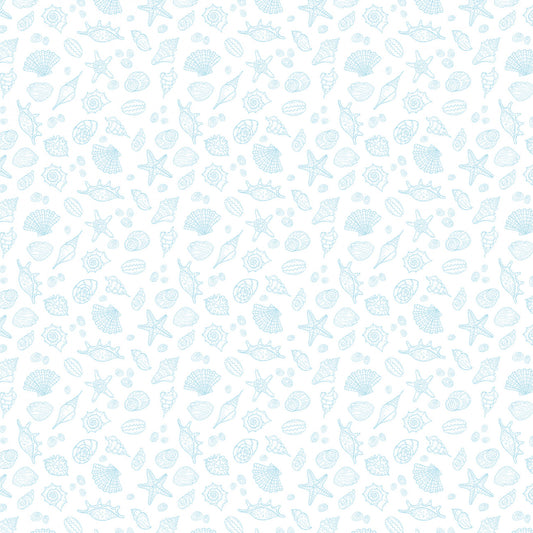 Beach Vista Seashell Tonal Blue Paul Brent Collection Elizabeth's Studio Cotton Fabric
