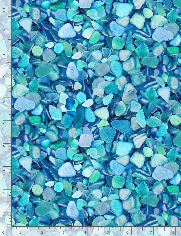 Beach Comber Packed Blue Seaglass Blue Timeless Treasures Cotton Fabric