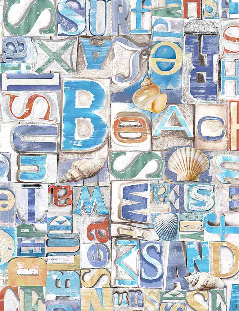 Beach Day Beachy Words on Wood Multi Timeless Treasures Cotton Fabric