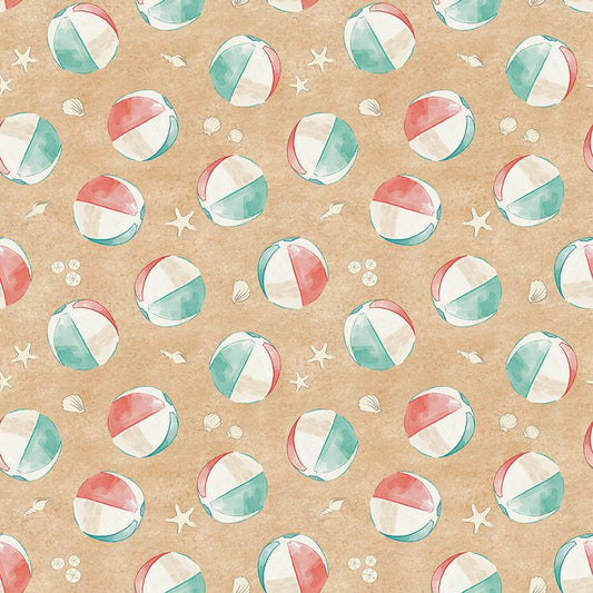 Beachy Keen Tossed Beach Balls Sand Janelle Falke Blank Quilting Fabrics Cotton Fabric