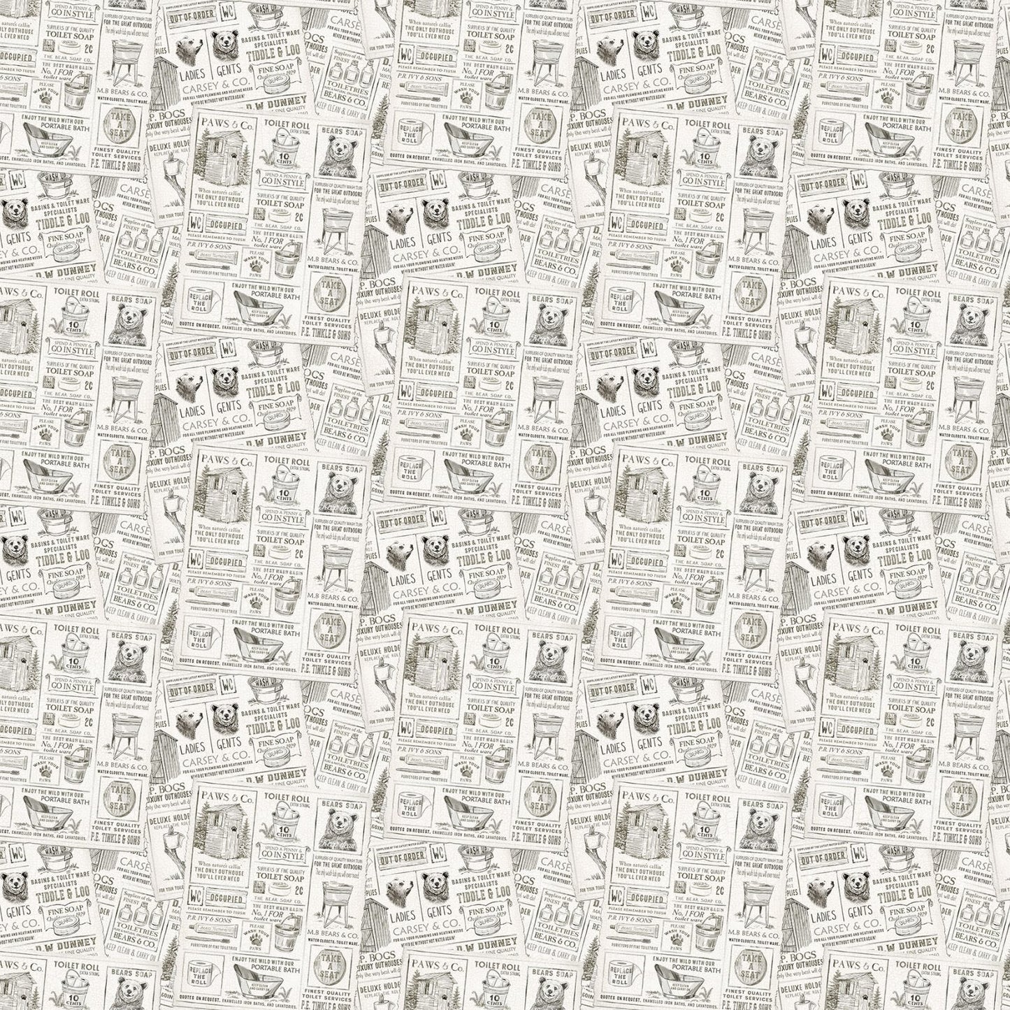 Bear Necessities Bear News Cream Deborah Edwards Northcott Cotton Fabric NC-28624-11