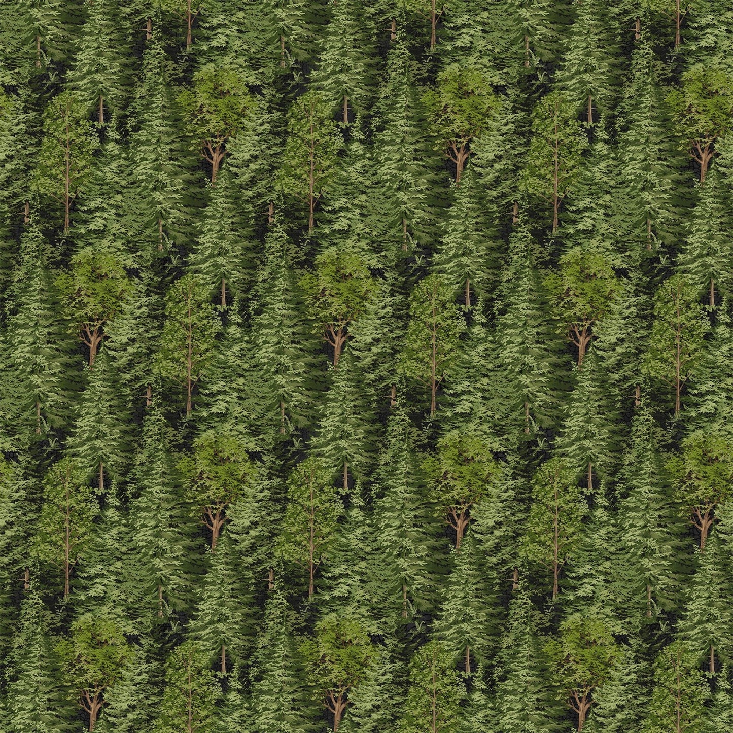 Bear Necessities Trees Black Multi Deborah Edwards Northcott Cotton Fabric NC-28626-99