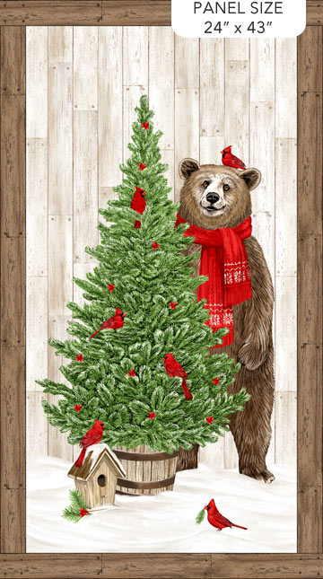 Beary Merry Christmas Panel 24x43 inches White Multi Deborah Edwards Northcott Studio Cotton Fabric NC-27056-10
