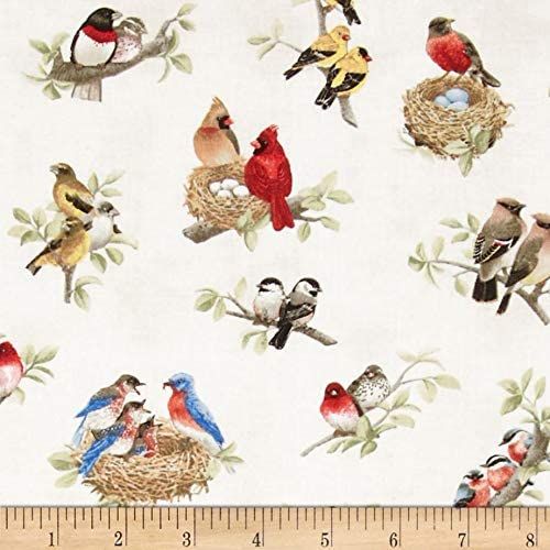 Beautiful Birds Allover Cream Elizabeth's Studio Tracy Lizotte Cotton Fabric