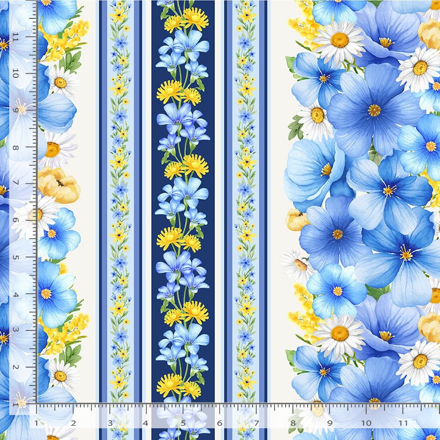 Bee & Bee Kind Bee Floral 11" Stripes Blue Timeless Treasures Cotton Fabric TT-FLEUR-CD3257-BLUE