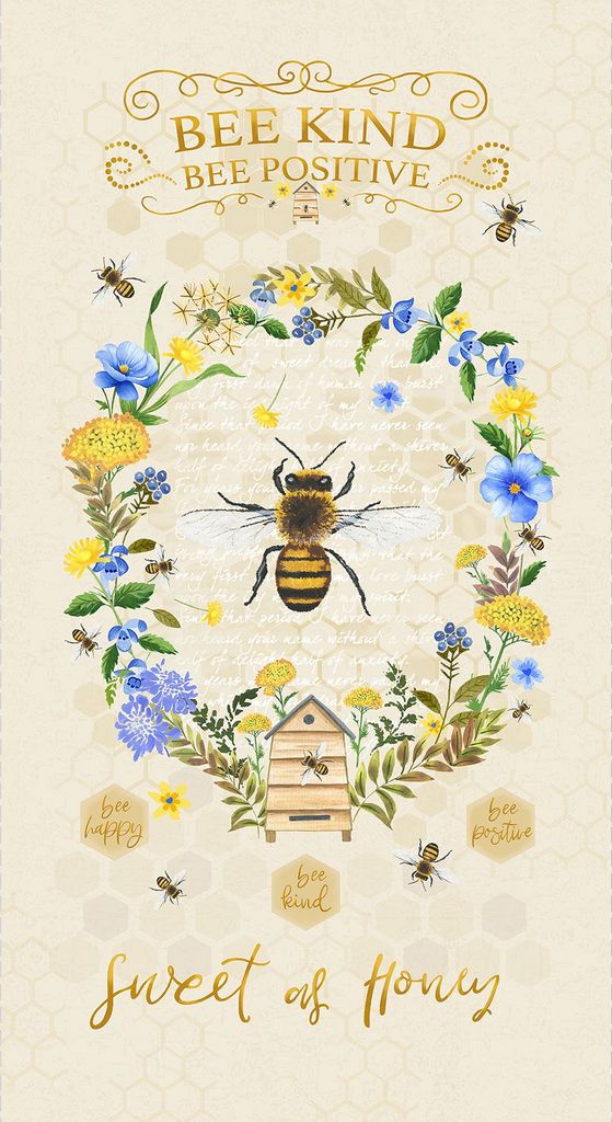 Bee & Bee Kind Panel 24" Timeless Treasures Cotton Fabric TT-Panel-CD3255-Beige