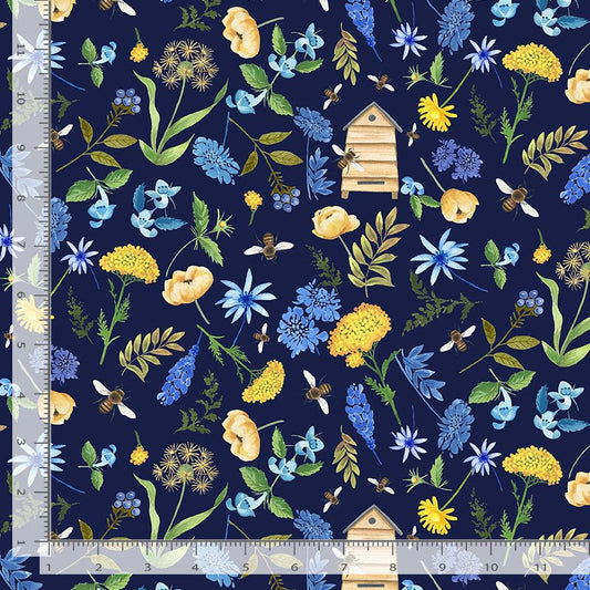 Bee & Bee Kind Tossed Small Floral Navy Blue Timeless Treasures Cotton Fabric TT-FLEUR-CD3259-NAVY