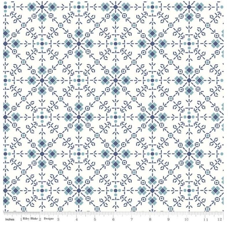 Bee Plaids 108" Wide back Homemade Denim Blue Lori Holt Riley Blake Cotton Fabric RB-WB12040-DENIM
