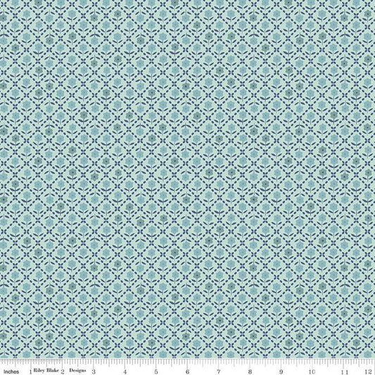 Bee Plaids Zinnia Lattice Cottage Blue Lori Holt Riley Blake Designs Cotton Fabric RB-C12024-Cottage