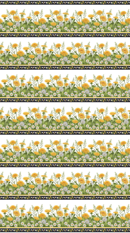 Beecroft Floral Border Stripe White Multi Deborah Edwards Northcott Cotton Fabric