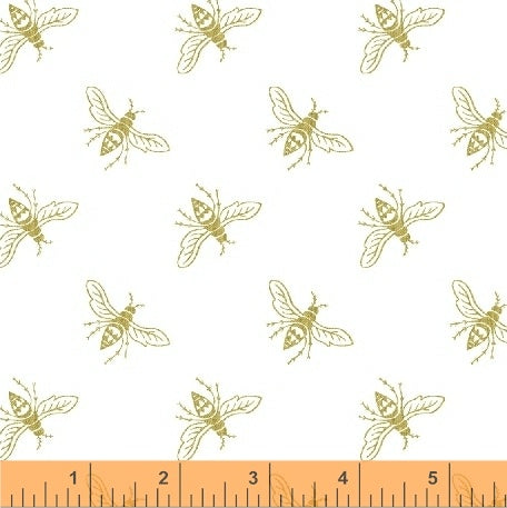 Bees Metallic Gold on White Precious Metal Collection Windham Cotton Fabric WF-51408M-2