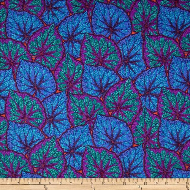 Begonia Leaves Cobalt Philip Jacobs August 2022 Kaffe Fassett Collective Free Spirits Cotton Fabric  FS PWPJ018.COBAL