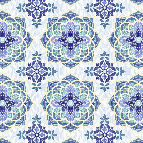 Bella Blue Birds Medallions Light Blue Jennifer Brinley Studio E Cotton Fabric