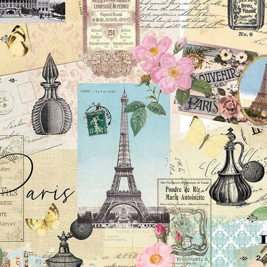 Belle Fleur Paris Collage Multi Timeless Treasures Cotton Fabric TT-FLEUR-CD3000-MULTI