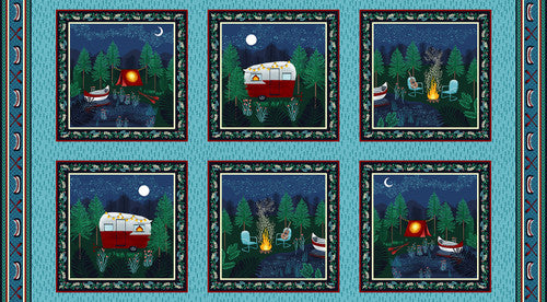 Beneath the Stars Camping RV Block Panel 24" Midnight Blue Gracie Popp Studio E Cotton Fabric