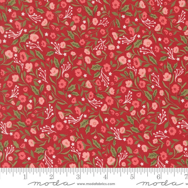 Berry and Pine Christmas Posies Florals Cranberry Red Lella Boutique Moda Cotton Fabric MD-5241-14