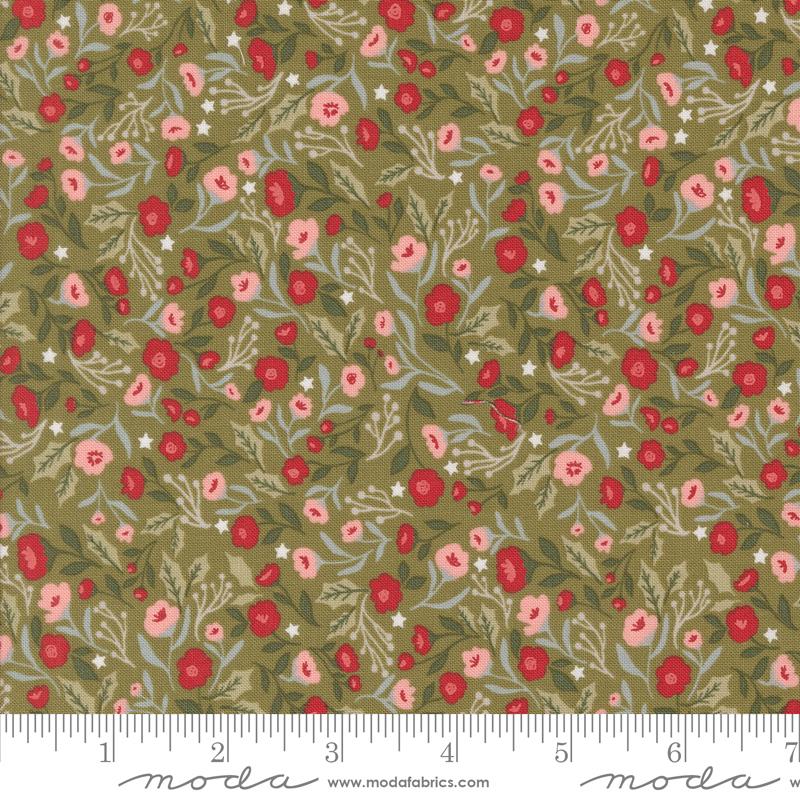 Berry and Pine Christmas Posies Florals Sage Light Green Lella Boutique Moda Cotton Fabric MD-5241-12
