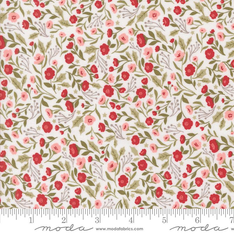 Berry and Pine Christmas Posies Florals Snow Multi Lella Boutique Moda Cotton Fabric MD-5241-11
