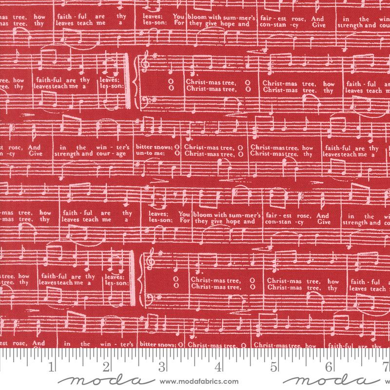 Berry and Pine O Christmas Tree Text and Words Music Notes Cranberry Red Cranberry Red Lella Boutique Moda Cotton Fabric MD-5244-14