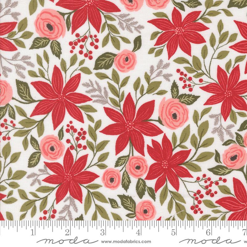 Berry and Pine Poinsettia Party Florals Snow Multi Lella Boutique Moda Cotton Fabric MD-5240-11
