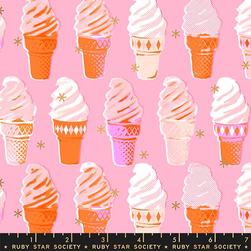 Best Day Ever Ice Cream Posy Pink Metallic Melody Miller Ruby Star Society Moda Cotton Fabric MD-RS0105-14M