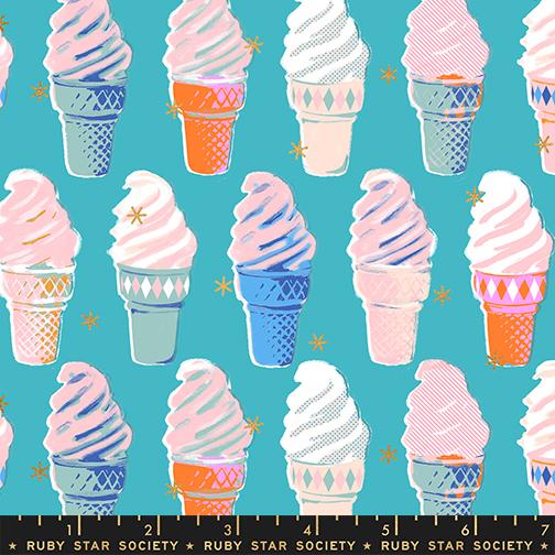 Best Day Ever Ice Cream Turquoise Metallic Melody Miller Ruby Star Society Moda Cotton Fabric MD-RS0105-17M