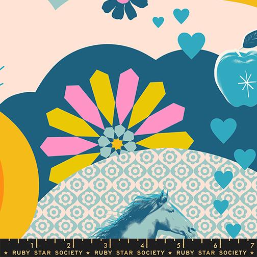 Best Day Ever Kitsch Retro Vintage Teal Melody Miller Ruby Star Society Moda Cotton Fabric MD-RS0103-14