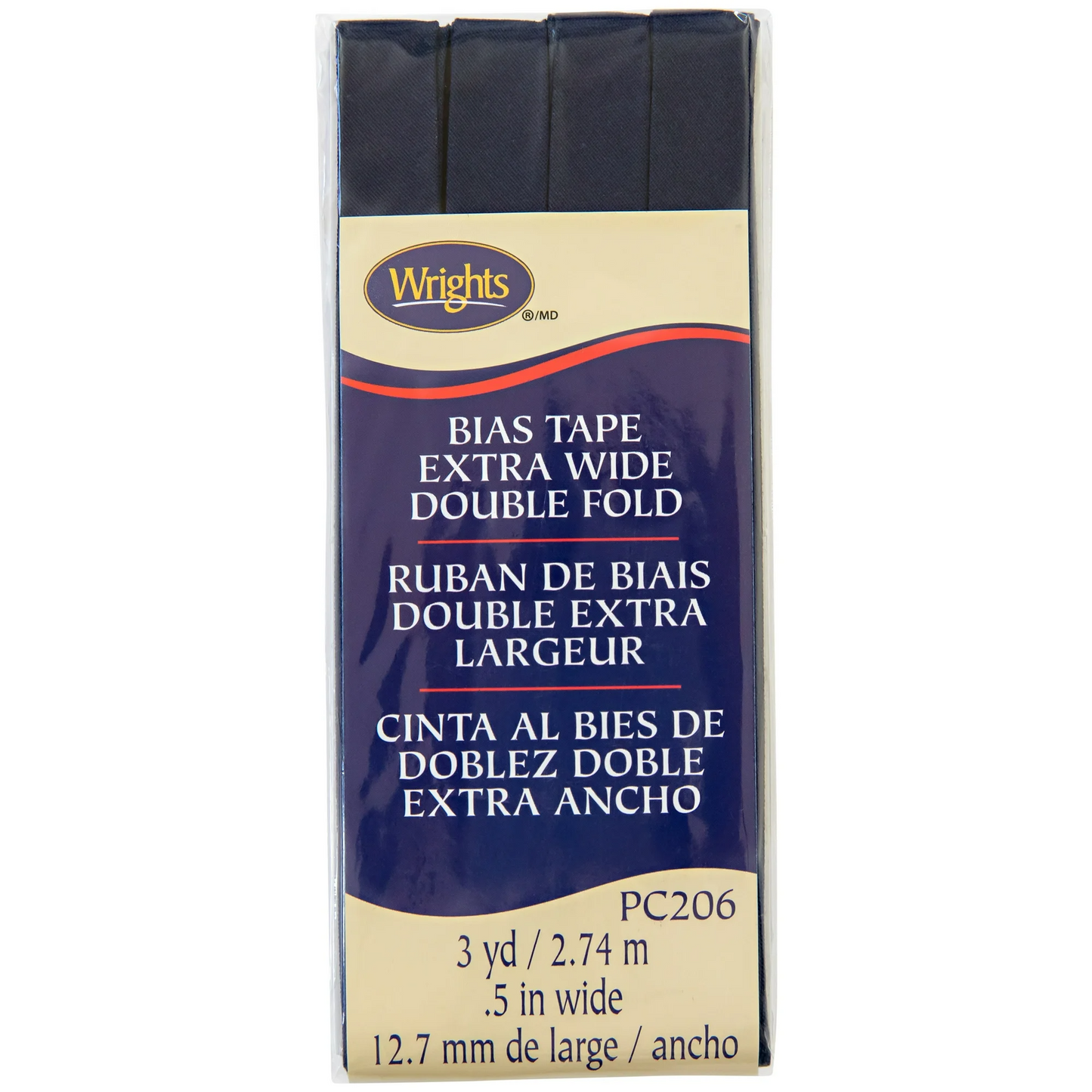 Bias Tape Extra Wide Double Fold Navy 0.5" wide x 3 yards Wrights WRI-PC206-055