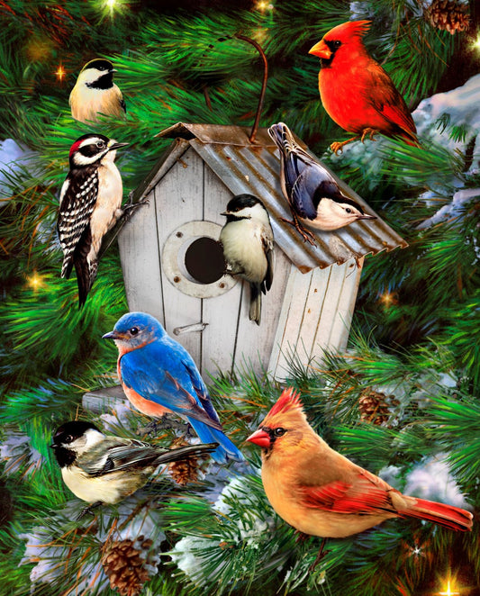 Bird Houses and Pines Panel 36" David Textiles Quilting Cotton Fabric DT-GG-0027-9C-1-Multi