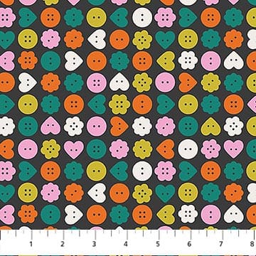 Bits and Bobs Buttons Black FIGO Northcott Cotton Fabric NC-91266-99 | US Fabric Shop