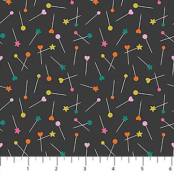 Bits and Bobs Pins Black FIGO Northcott Cotton Fabric NC-91265-99
