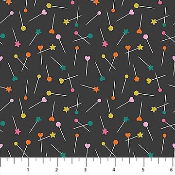 Bits and Bobs Pins Black FIGO Northcott Cotton Fabric NC-91265-99 | US Fabric Shop