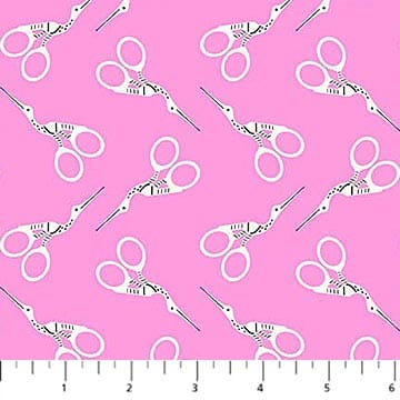 Bits and Bobs Scissors Pink FIGO Northcott Cotton Fabric NC-91270-21 | US Fabric Shop
