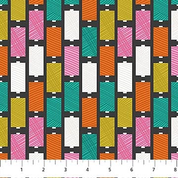 Bits and Bobs Spools Black FIGO Northcott Cotton Fabric NC-91264-99 | US Fabric Shop