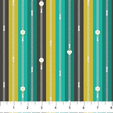 Bits and Bobs Zippers Teal FIGO Northcott Cotton Fabric NC-91267-64 | US Fabric Shop